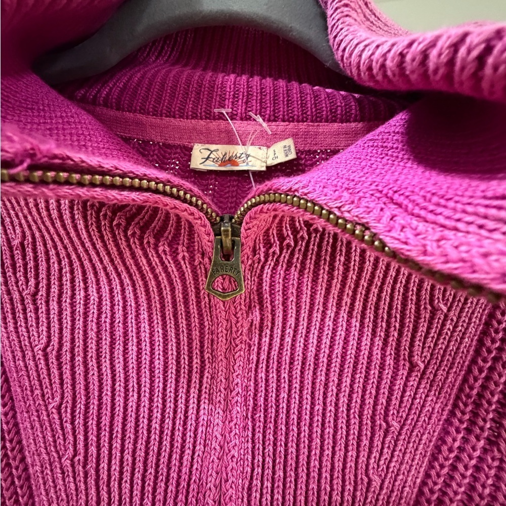 Faherty Sunwasg Mariner Organic cotton Quarter Zip Pink Small - Picture 3 of 4